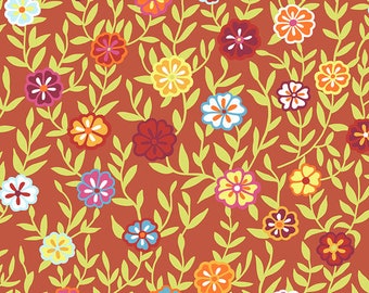 Tela Kaffe Fassett- Flores ocupadas de Lizzy en rojo de la colección Kaffe Fassett Collective Classics de Free Spirit Fabric