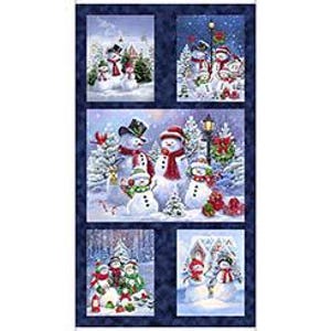 Snowman Patch 24"x 43" in Navy aus der Snowman Holiday Kollektion von ©Gina Jane Lee für QT Fabrics aus 100% Baumwolle