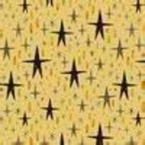 May include: A repeating pattern of dark brown stars and small plus signs on a yellow background. The stars vary in size and are evenly spaced across the surface. The plus signs are smaller and scattered throughout the design.