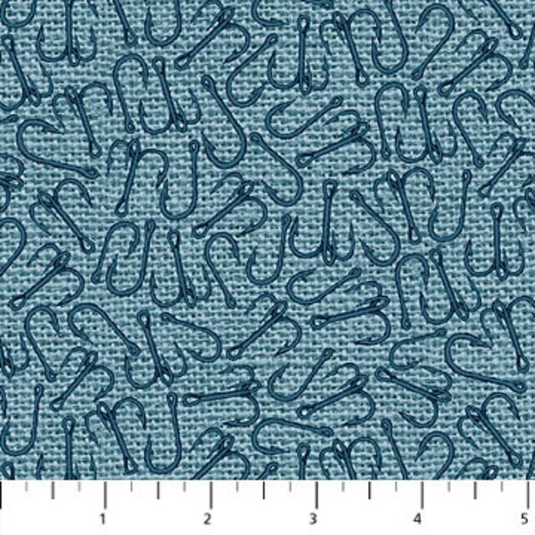 Fishing Hooks in Light Blue from Hooked Collection for Northcott- 100% Quilt Shop High Quality Cotton- You Choose the Cut