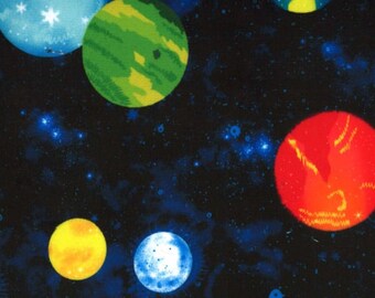 Fat Half ONLY 30"x36" Minky Plush Fabric- Planet Out Outer Space in Midnite from EZ Fabric Digital Snuggle Collection 2.5mm pile