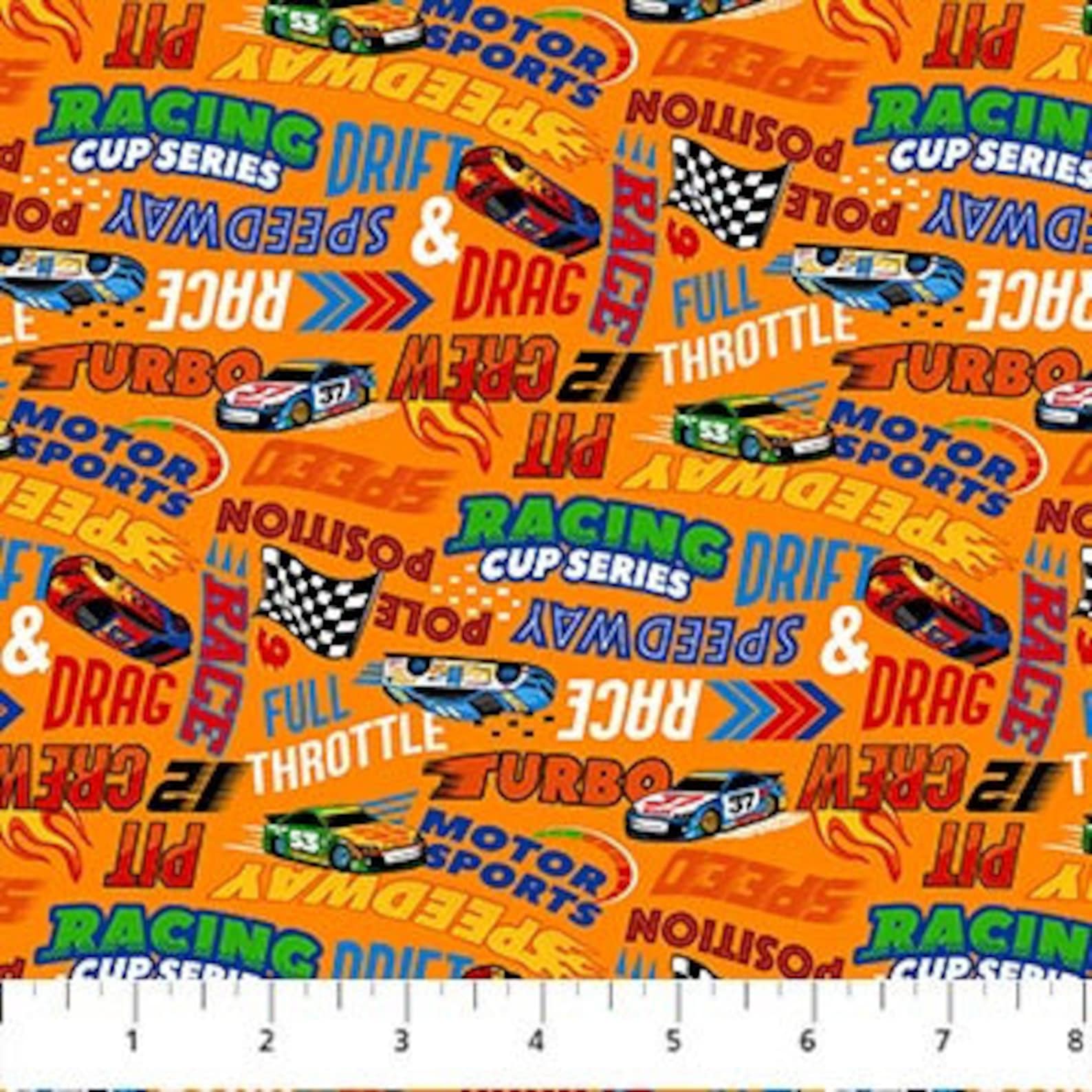 Racing Words Orange From Turbo Speed Collection by Northcott - Etsy
