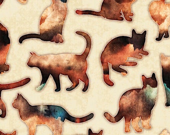 Rustic Cat Silhouettes in Cream from Felicity Collection by Dan Morris for QT Fabrics- You Choose the Cut