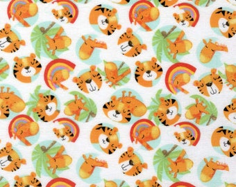 FLANNEL Fabric- Giraffe & Tiger Badges from Welcome to the Jungle Collection by 3 Wishes- 100% Cotton Flannel