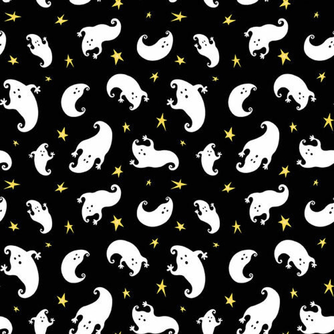 Halloween Fabric Tossed Ghosts in Black From BOO Glow in - Etsy