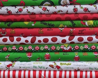 How The Grinch Stole Christmas FIVE MYSTERY 1/2 YARD Bundle from Dr Seuss Fabrics by Robert Kaufman 5 Fabrics- 2.5 Yards Total- See Notes
