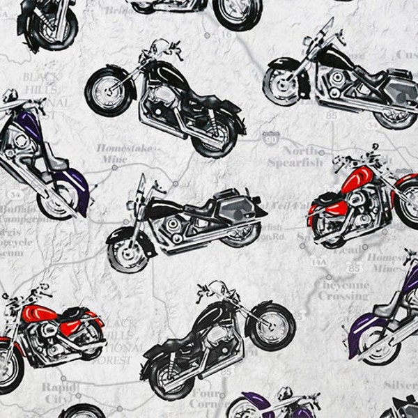 Easy Rider Motorcycle Road Map Digital MINKY from Shannon Fabric's Digital Cuddle Collection - 2.5mm pile