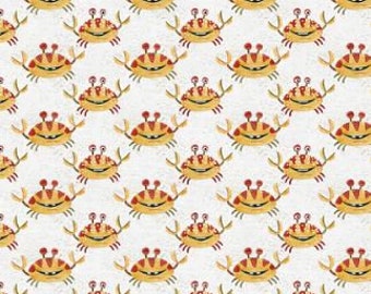 Crab Stripe in White Multi from the Crabbies Collection by Nelli Khatmoullina for Paintbrush Studio Fabrics - 100% Cotton Fabric