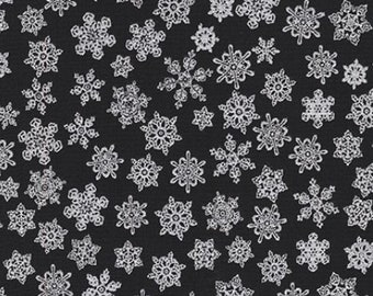 Metallic Christmas Snowflakes in Onyx from Holiday Charms Collection for Robert Kaufman Fabric - 100% High Quality Cotton