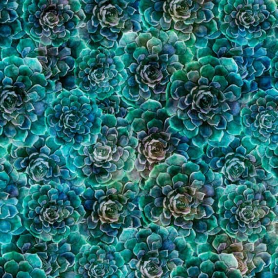 Succulents in Blue from the Blossom Collection by QT Fabrics- 100% High  Quality Quilt Shop Cotton