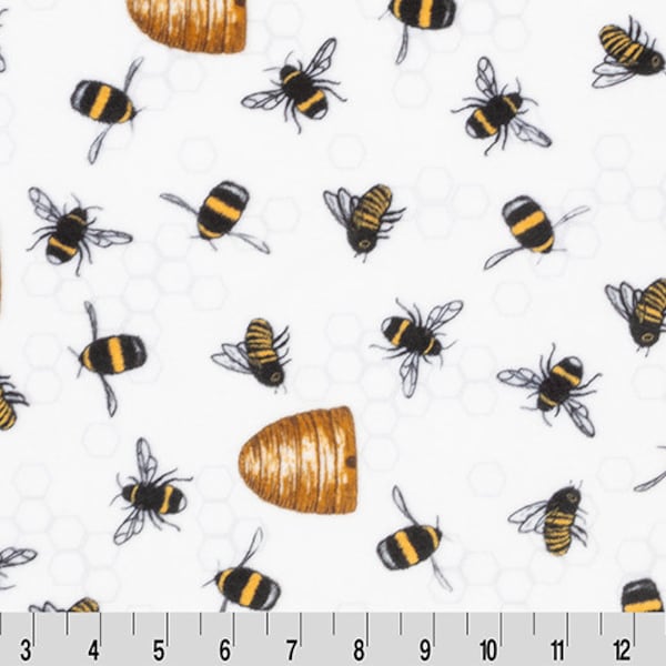 Bees Knees Digital Cuddle® in Golden & White by Shannon Fabrics 2.5mm Pile - Digital Print - 100% Polyester