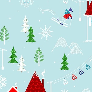 Christmas Ski Lodge in Sky Blue From Keeping Cozy Collection From Kanvas Fabric- 100% Cotton- You Choose the Cut