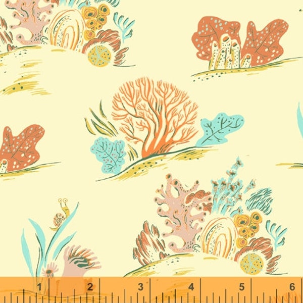 Ocean Coral in Yellow from Malibu Collection by Heather Ross for Windham Fabrics - 100% High Quality Cotton