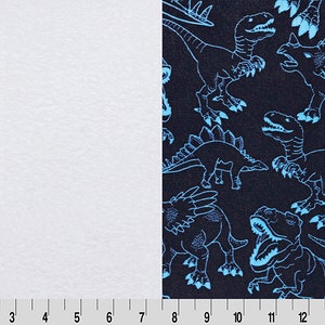 Double Sided Minky Dino Cloud Cuddle® Electric Blue from Shannon Fabrics 3mm face, 4mm backing image 4