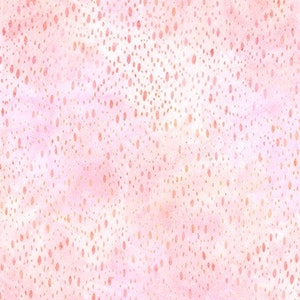 Könnte beinhalten: Ein nahtloses Muster mit einem weichen, rosa Aquarell-Hintergrund, das mit kleinen, verstreuten, ovalförmigen Punkten in Pfirsich- und Koralltönen versehen ist. Das Design hat ein zartes, strukturiertes Aussehen, geeignet für Stoff oder Papier.