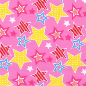 FLANNEL - Magic Multi Stars in Pink FLANNEL - 100% Cotton Flannel