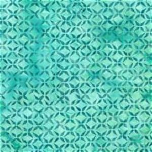 May include: A fabric featuring a repeating geometric pattern of dark teal four-pointed star shapes set against a lighter, mottled turquoise background. The design creates a consistent grid-like visual texture across the entire surface of the material.