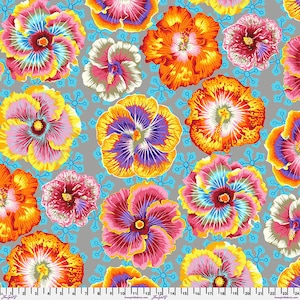KAFFE FASSETT Floating Hibiscus in GREY by Philip Jacobs from the Kaffe Fassett Collective by FreeSpirit Fabric