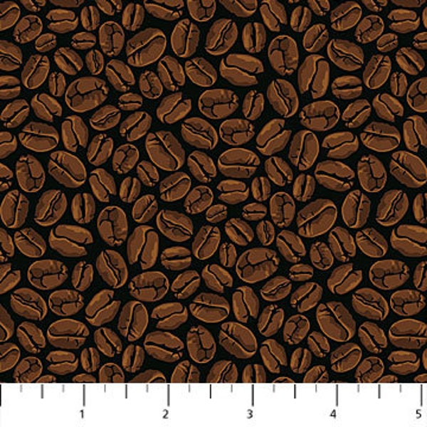 Coffee Beans in Black from Cafe Culture Collection by Nina Djuric for Northcott Fabric - 100% High Quality Quilt Shop Cotton