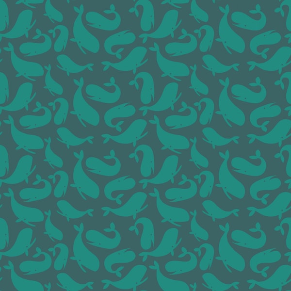 Tossed Whales in Ocean Teal from Ahoy! Mermaids Collection by Riley Blake Fabric - 100% Cotton