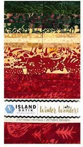 Jelly Roll - Winter Wonder Strips Stack de Island Batiks - 40 Piezas 2.5 pulgadas x 44 pulgadas - 20 diseños diferentes