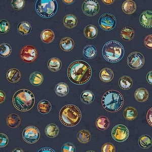 Emblems on Navy from the National Parks by Riley Blake Designs - 100% Cotton