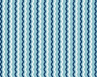 Wavy Stripe Teal Blue From Kimberbell Basics Collection for Maywood Studio - 100% Cotton