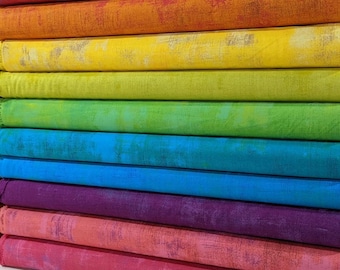 Vivid Vibrant Rainbow Grunge FABRIC BUNDLE SET from Moda Fabrics - 10 Fabrics Total - 100% Cotton