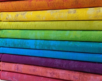 Vivid Vibrant Rainbow Grunge FABRIC BUNDLE SET from Moda Fabrics - 10 Fabrics Total - 100% Cotton