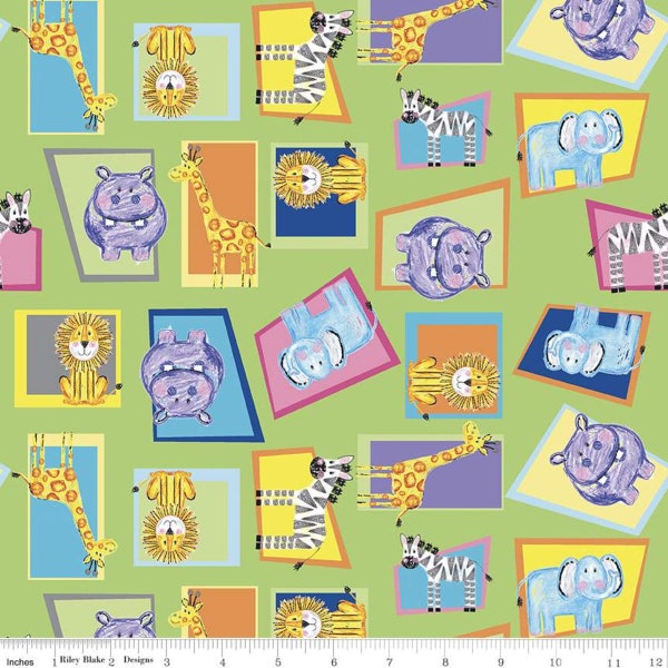 Jungle Animal Patches in Key Lime Green from Colorful Friends by Crayola for Riley Blake- 100% High Quality Quilt Shop Cotton