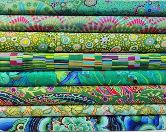 Kaffe Fassett BUNDLE SET in Greens From Free Spirit - 8 Fabrics Total- 100% High Quality Quilt Shop Cotton- Patterns May Vary from Photo