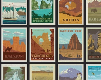Posters on Black PANEL from the National Parks Collection by Riley Blake Designs - 100% Cotton