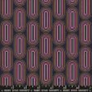 Op de afbeelding: Een herhalend patroon van geometrische vormen in tinten bruin, roze en grijs. Het patroon bestaat uit overlappende cirkels en rechthoeken.