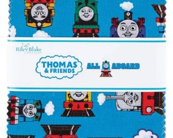 Thomas the Train 5" x 5" Charm Stackers Fabric Squares from Riley Blake Fabric - 42 Pieces