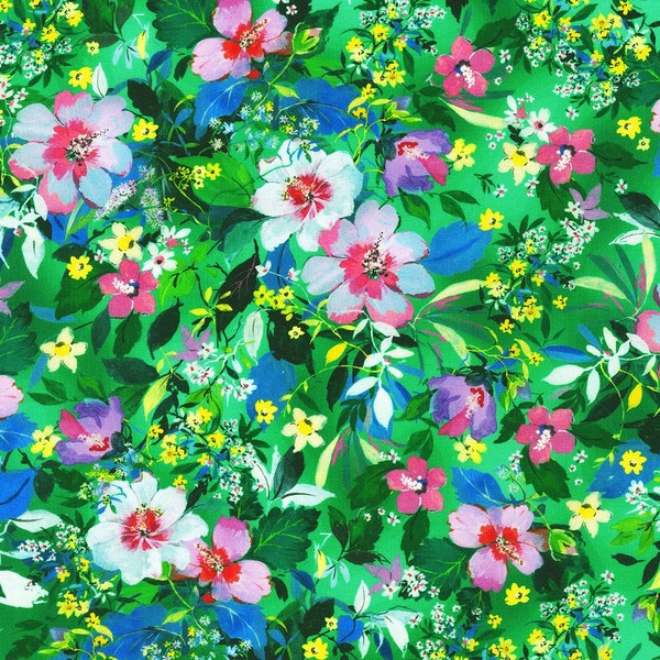 Floral Print in Grass by Lauren Wan from the Joyful Meadows Collection for Robert Kaufman Fabrics - 100% Cotton