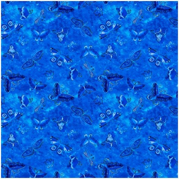 Kindred Canines Flutterbyes Royal Blue by Laurel Birch for Clothworks