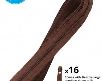 ZIPPERS - 4 Yards Seal Brown Zipper By The Yard with 16 Matching Pulls Handbag Zipper from Patterns By Annie