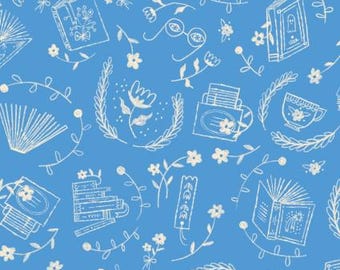 Tela ORGÁNICA - Biblioteca Acogedora en Azul de la Colección Club de Lectura de Meenal Patel para Cloud9 Fabrics - 100% Algodón