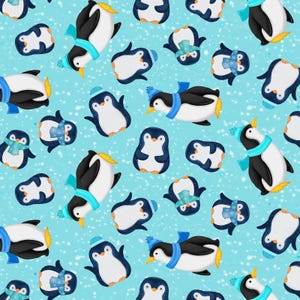 Penguins in Sky from the Snow Drift Collection by Michael Zindell for Clothworks Fabric - 100% Cotton Fabric
