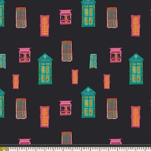 Andean Town Colorful Houses in Black from Andina Collection by Art Gallery Fabrics - 100% High Quality Quilt Shop Cotton