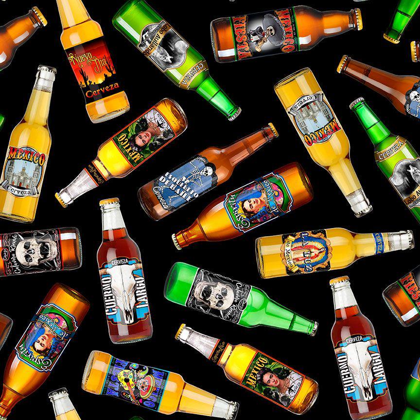 Tossed Beer Bottles in Black From Timeless Treasures - You Choose the ...