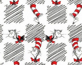 Seuss Cat in the Hat Black and White Squares from Dr Seuss Enterprises Collection by Robert Kaufman Fabric