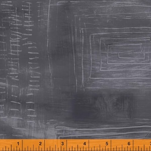 May include: Dark gray fabric with a textured, hand-drawn design. The pattern features vertical and horizontal lines, creating a layered effect. A wooden ruler is at the bottom of the image.