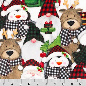 Cyfrowy Minky – Snowmies w kolorze szkarłatnej czerwieni Multi Digital Cuddle® Minky od Shannon Fabrics – nadruk cyfrowy