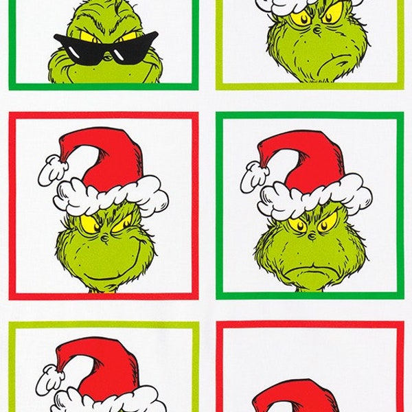 Merry Grinchmas Grinch Head 24"x44" Block Panel from Robert Kaufman's How The Grinch Stole Christmas Collection