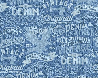 Quilting Cotton- Denim Words from Singin the Blues Collection By Northcott Studio- You Choose the Cut