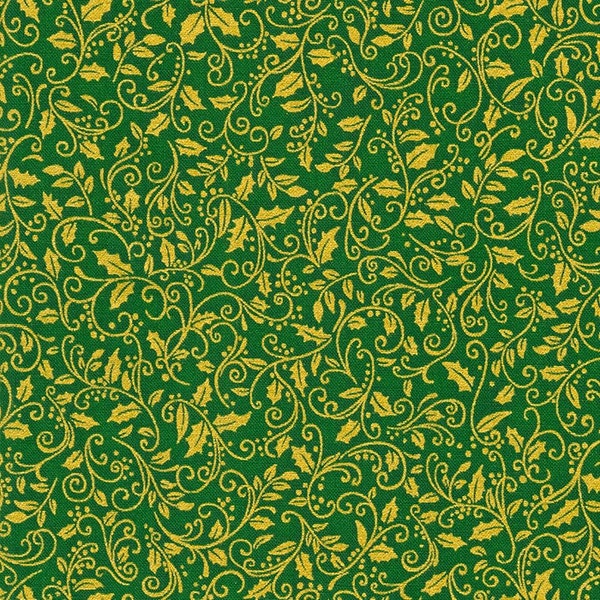 Metallic Foliage in Green from the Holiday Charms Christmas Collection from Robert Kaufman Fabric - 100% High Quality Cotton