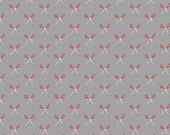 Scissors in Gray from Its a Shop Hop Collection by QT Fabrics - Choose Your Cut- 100% Quilt Shop Quality Cotton