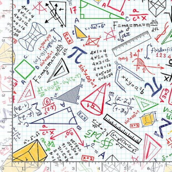 Colorful Math Doodles from Timeless Treasure Fabric- You Choose the Size- 100% High Quality Cotton