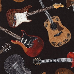 Guitars on Black from Timeless Treasures Fabrics